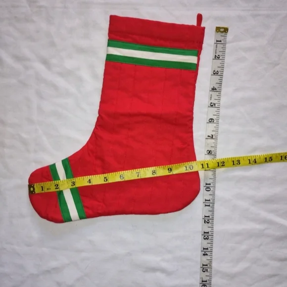 Hand Crafted Red And Green Holiday Stocking Christmas Home Decor Festive Cheer - Picture 6 of 7